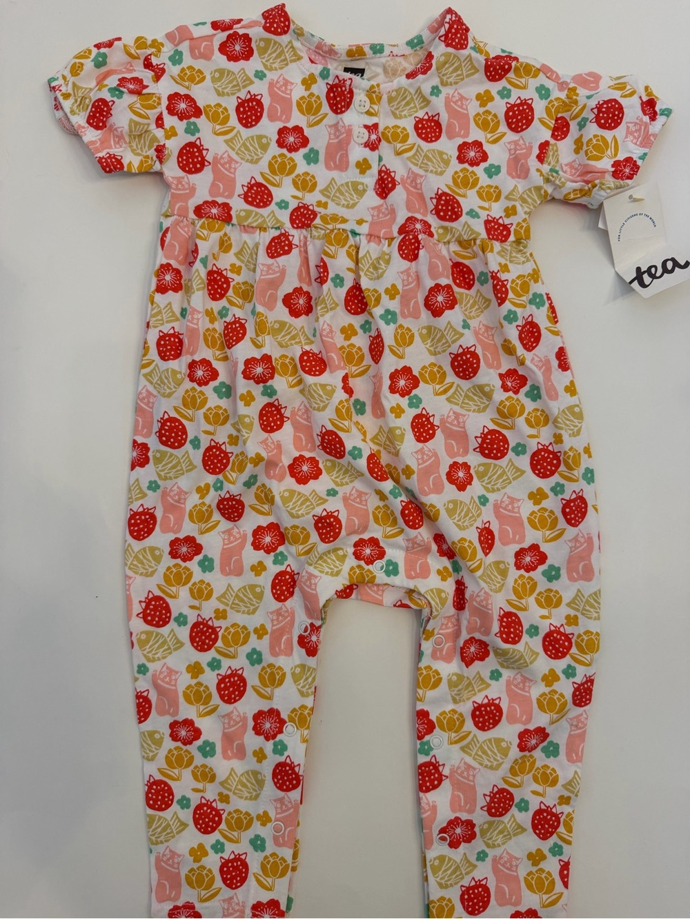 NWT tea  puff sleeve Romper Toji market coral size 9-12 months